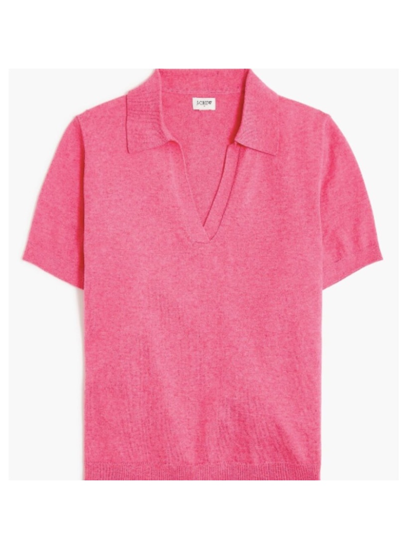 J.Crew Factory Short-Sleeve Cotton-Blend Sweater-Polo In Heather Pink Rose Small
